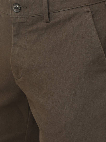 Olive Brown Solid Uno Fit Casual Trouser | JadeBlue