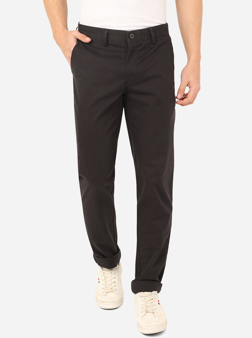 Black Solid Uno Fit Casual Trouser | JadeBlue