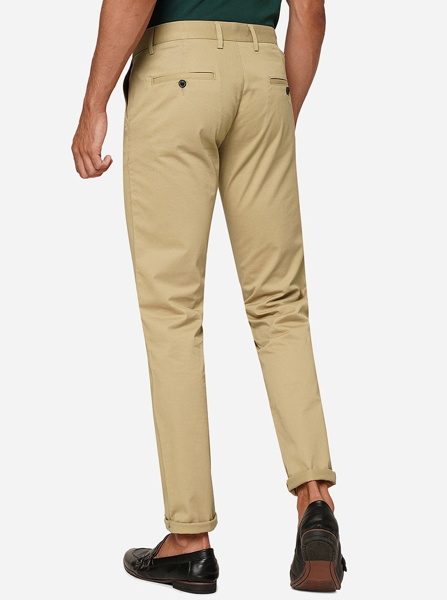 Cream Solid Uno Fit Casual Trouser | JadeBlue