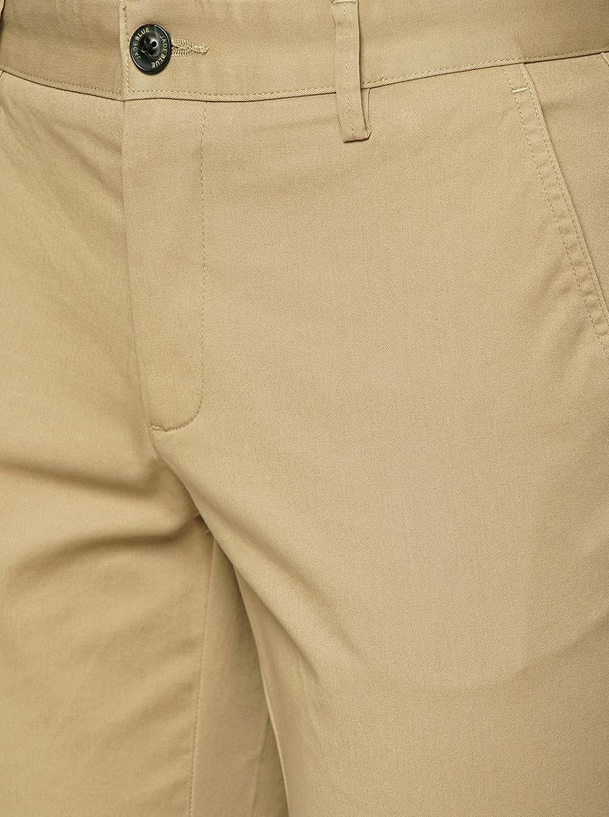 Cream Solid Uno Fit Casual Trouser | JadeBlue