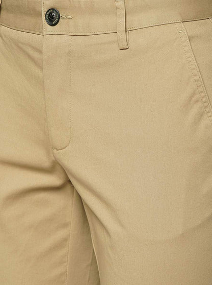 Cream Solid Uno Fit Casual Trouser | JadeBlue