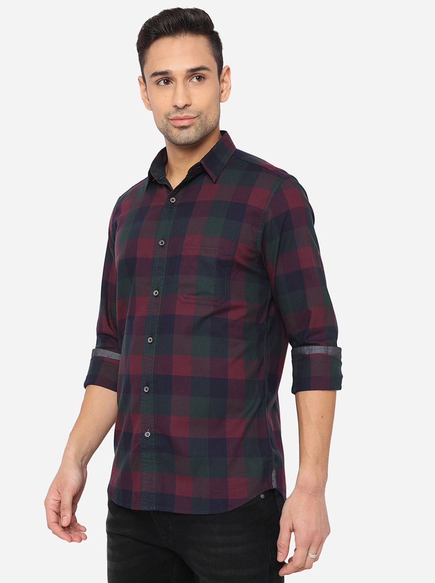 Multicolor Checked Slim Fit Semi Casual Shirt | JadeBlue