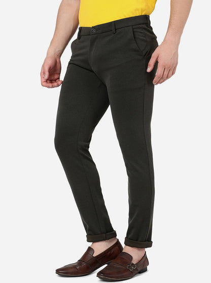 Olive Green Solid Venice Fit Casual Trouser | JadeBlue