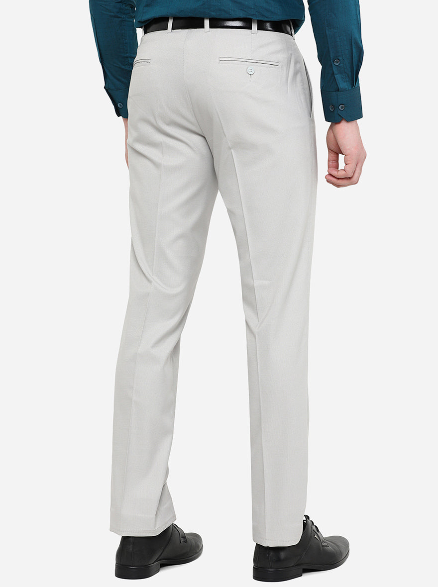 Light Grey Solid Slim Fit Formal Trouser | Greenfibre