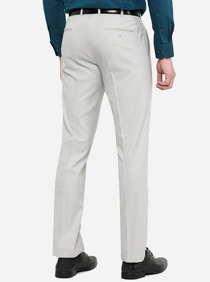 Light Grey Solid Slim Fit Formal Trouser | Greenfibre