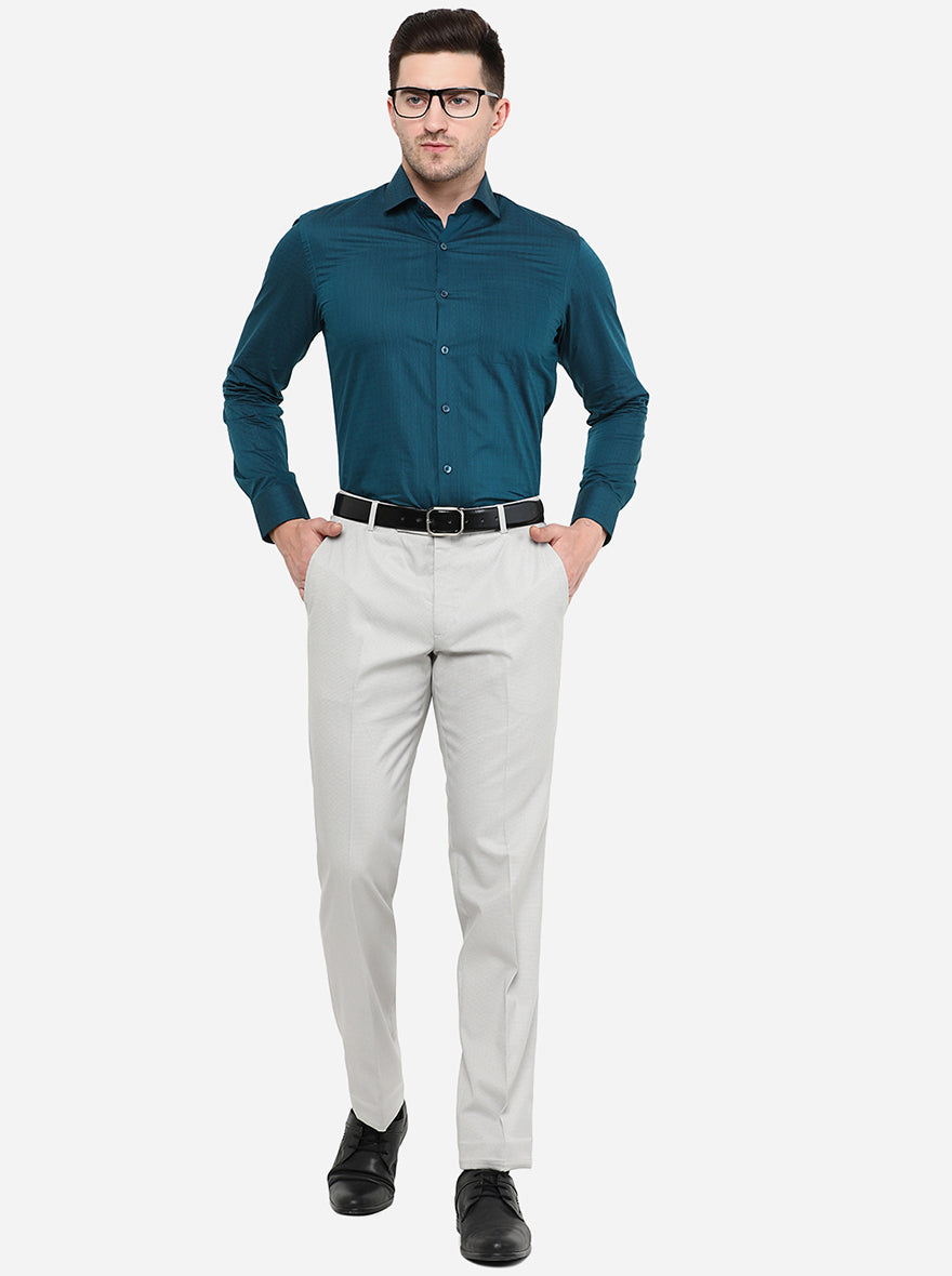 Light Grey Solid Slim Fit Formal Trouser | Greenfibre