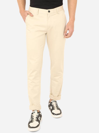 Fawn Beige Solid Uno Fit Casual Trouser | JadeBlue