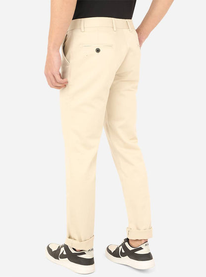 Fawn Beige Solid Uno Fit Casual Trouser | JadeBlue