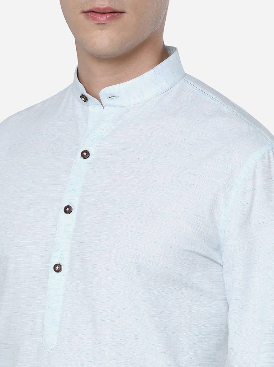 Sea Blue Solid Regular Fit Modi Kurta | JadeBlue