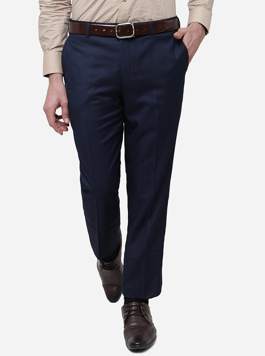 Navy Blue Solid Classic Fit Formal Trouser | JadeBlue