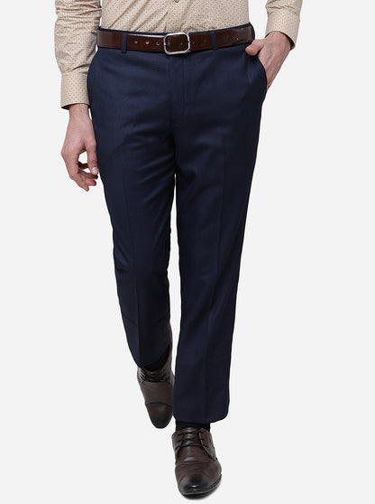 Navy Blue Solid Classic Fit Formal Trouser | JadeBlue