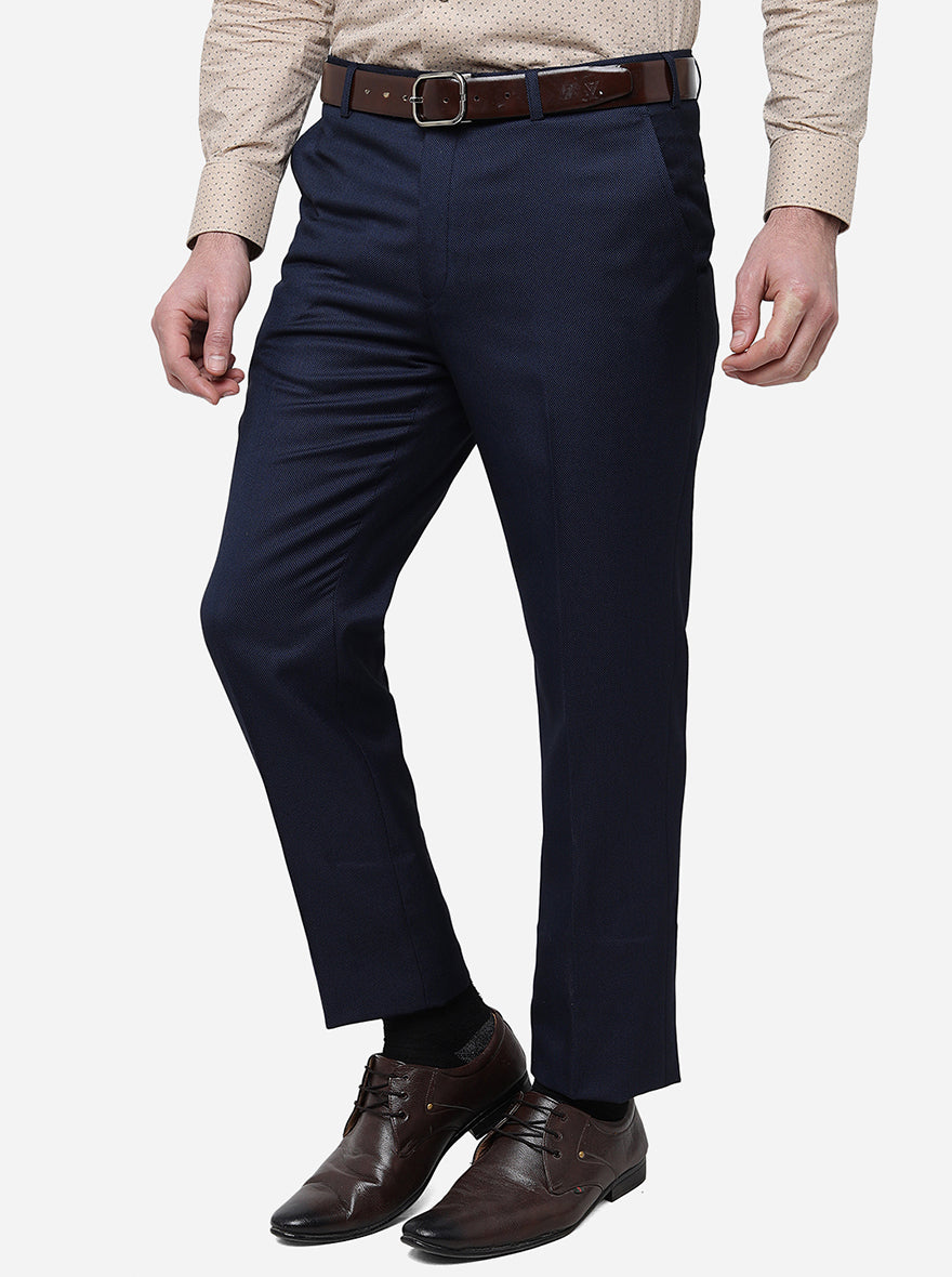 Navy Blue Solid Classic Fit Formal Trouser | JadeBlue