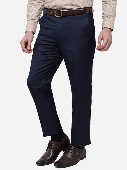 Navy Blue Solid Classic Fit Formal Trouser | JadeBlue