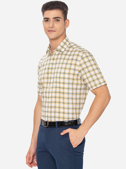 Yellow Checked Regular Fit Formal Shirt | JadeBlue