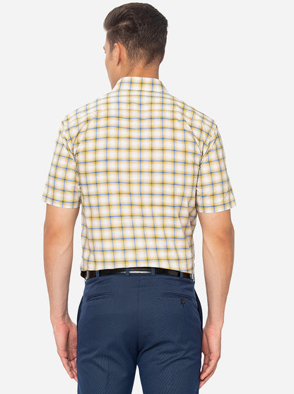 Yellow Checked Regular Fit Formal Shirt | JadeBlue