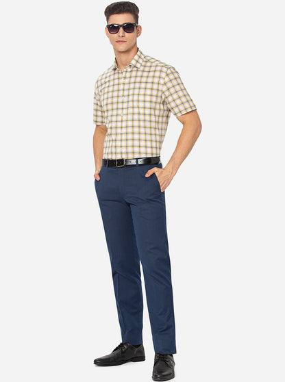 Yellow Checked Regular Fit Formal Shirt | JadeBlue