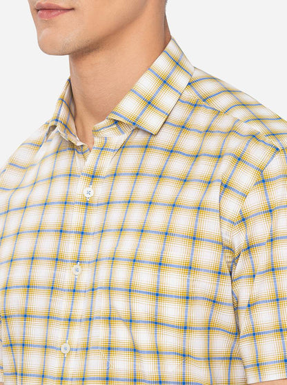 Yellow Checked Regular Fit Formal Shirt | JadeBlue