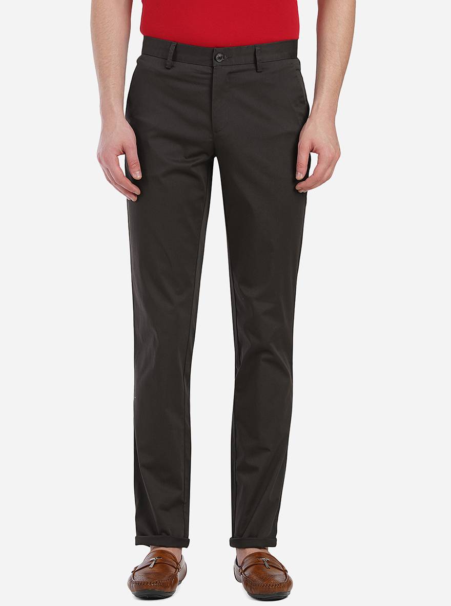 Brown Plain Solid Uno Fit Casual Trouser | JadeBlue