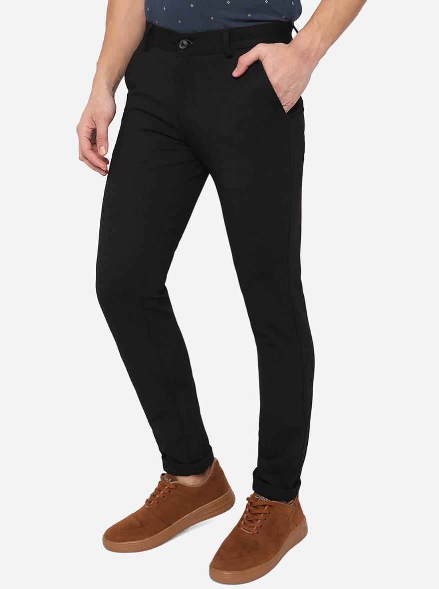 Black Solid Venice Fit Casual Trouser | JadeBlue