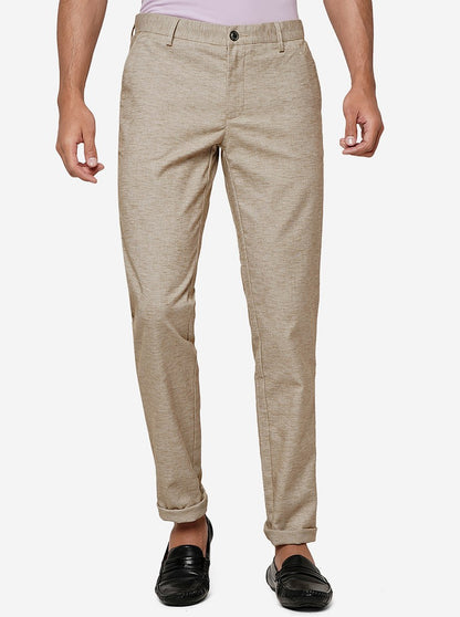 Beige Solid Uno Fit Casual Trouser | JadeBlue