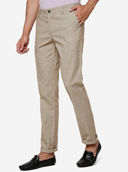 Beige Solid Uno Fit Casual Trouser | JadeBlue