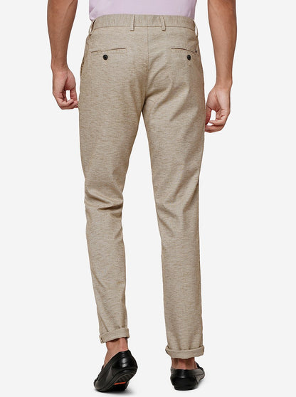 Beige Solid Uno Fit Casual Trouser | JadeBlue