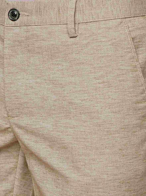 Beige Solid Uno Fit Casual Trouser | JadeBlue