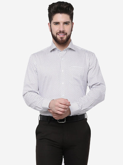 Grey Printed Slim Fit Formal Shirt | JadeBlue