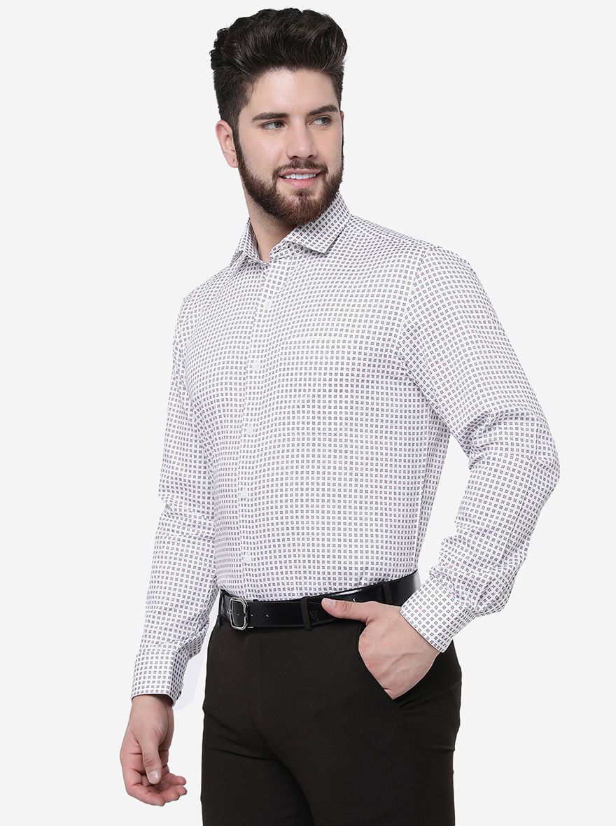 Grey Printed Slim Fit Formal Shirt | JadeBlue