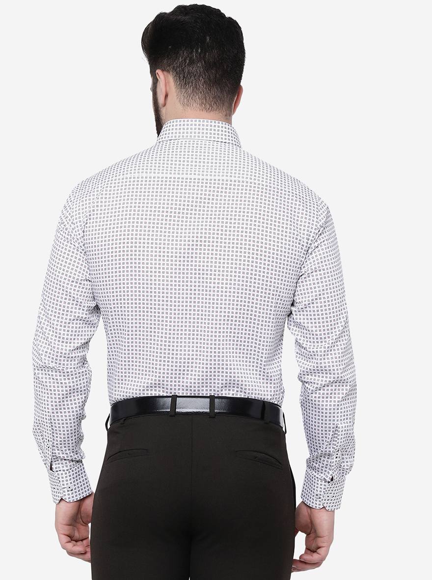 Grey Printed Slim Fit Formal Shirt | JadeBlue