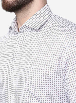 Grey Printed Slim Fit Formal Shirt | JadeBlue