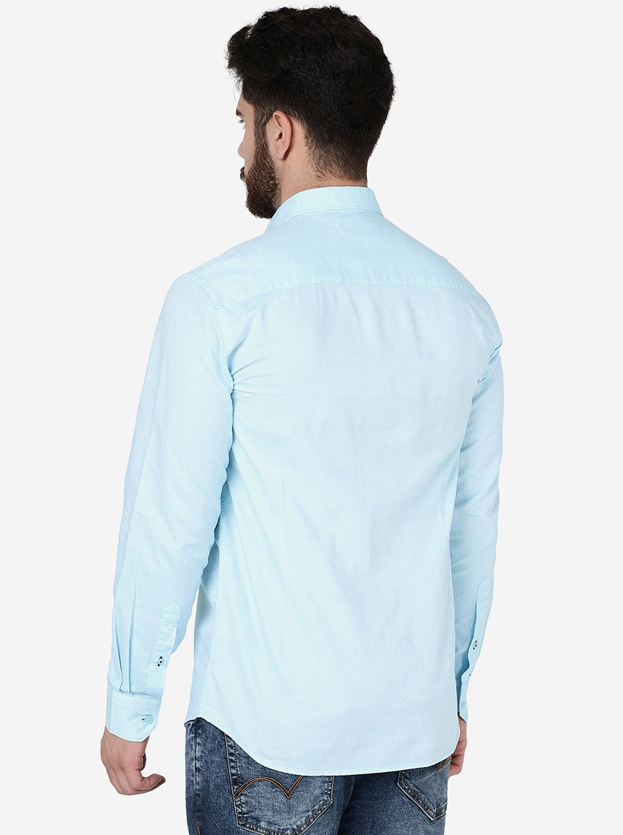 Capri Blue Solid Slim Fit Semi Casual Shirt | JadeBlue