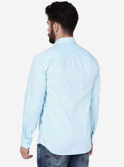 Capri Blue Solid Slim Fit Semi Casual Shirt | JadeBlue
