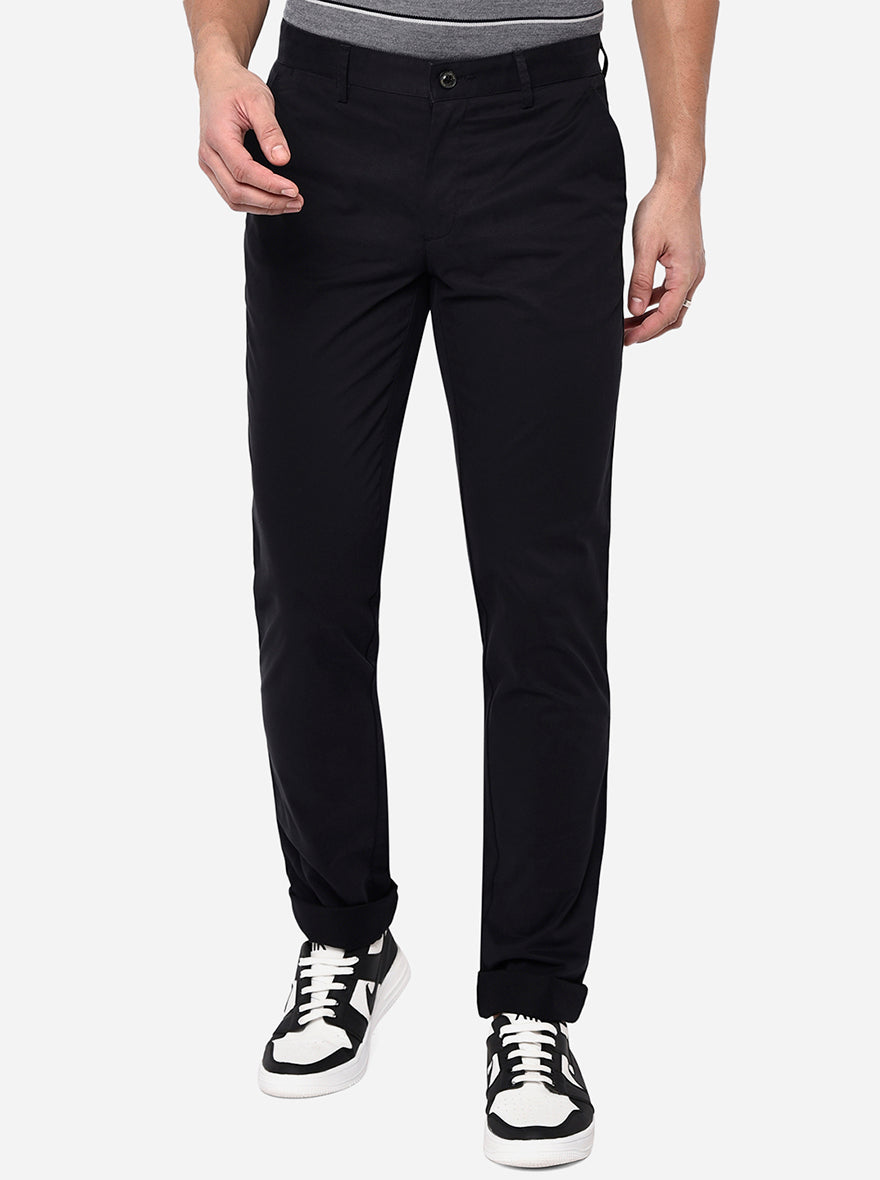 Black Washed Uno Fit Casual Trouser | JadeBlue