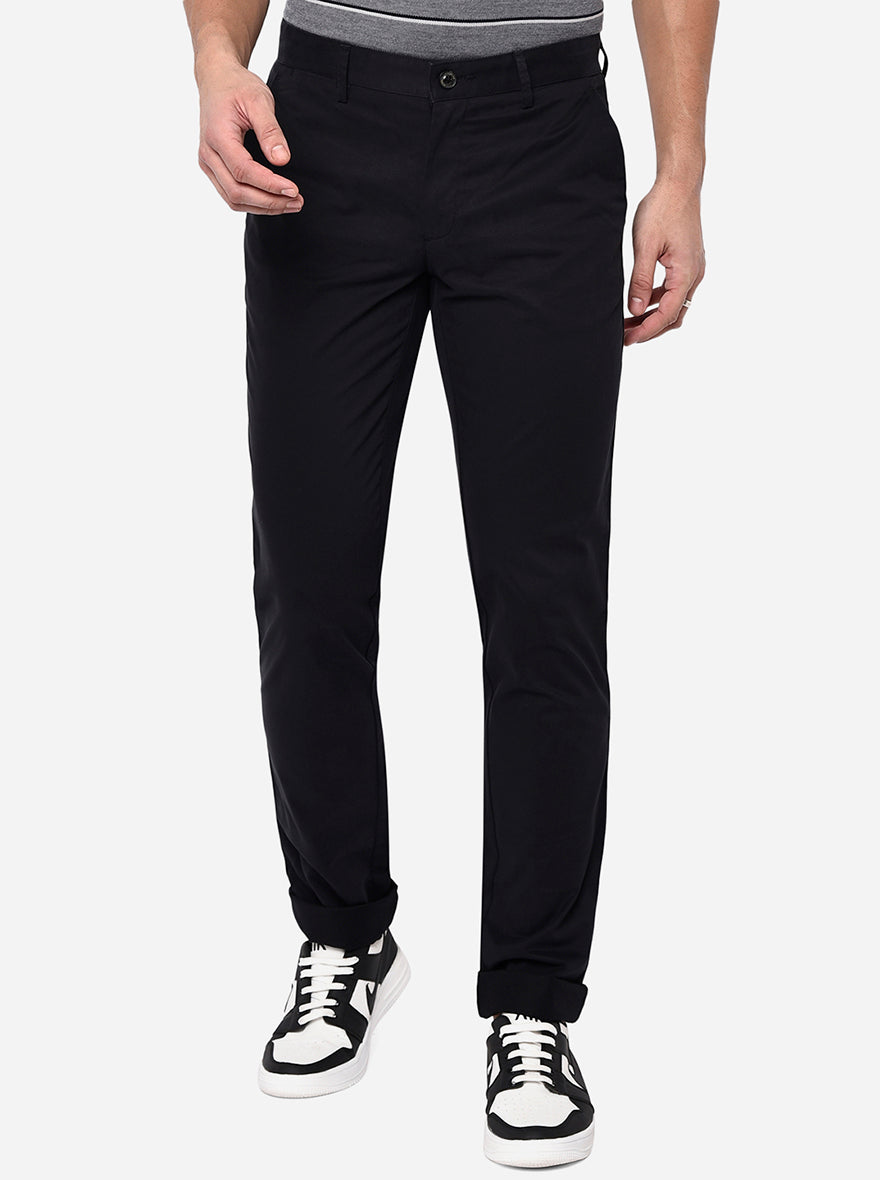 Black Solid Uno Fit Casual Trouser | JadeBlue