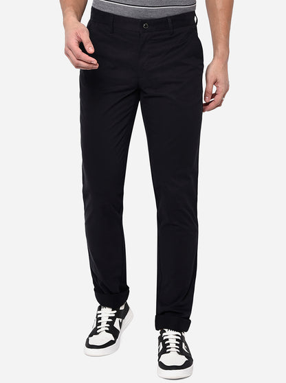Black Solid Uno Fit Casual Trouser | JadeBlue
