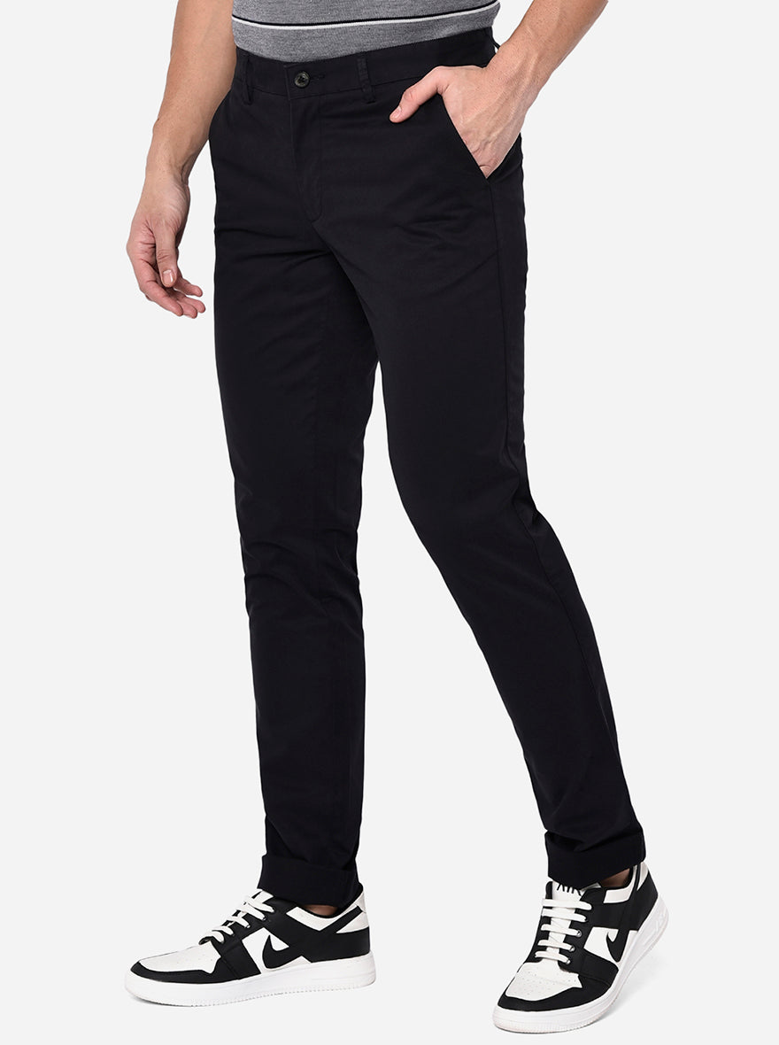 Black Solid Uno Fit Casual Trouser | JadeBlue