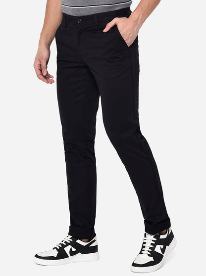 Black Solid Uno Fit Casual Trouser | JadeBlue