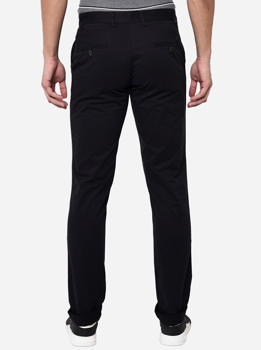 Black Solid Uno Fit Casual Trouser | JadeBlue