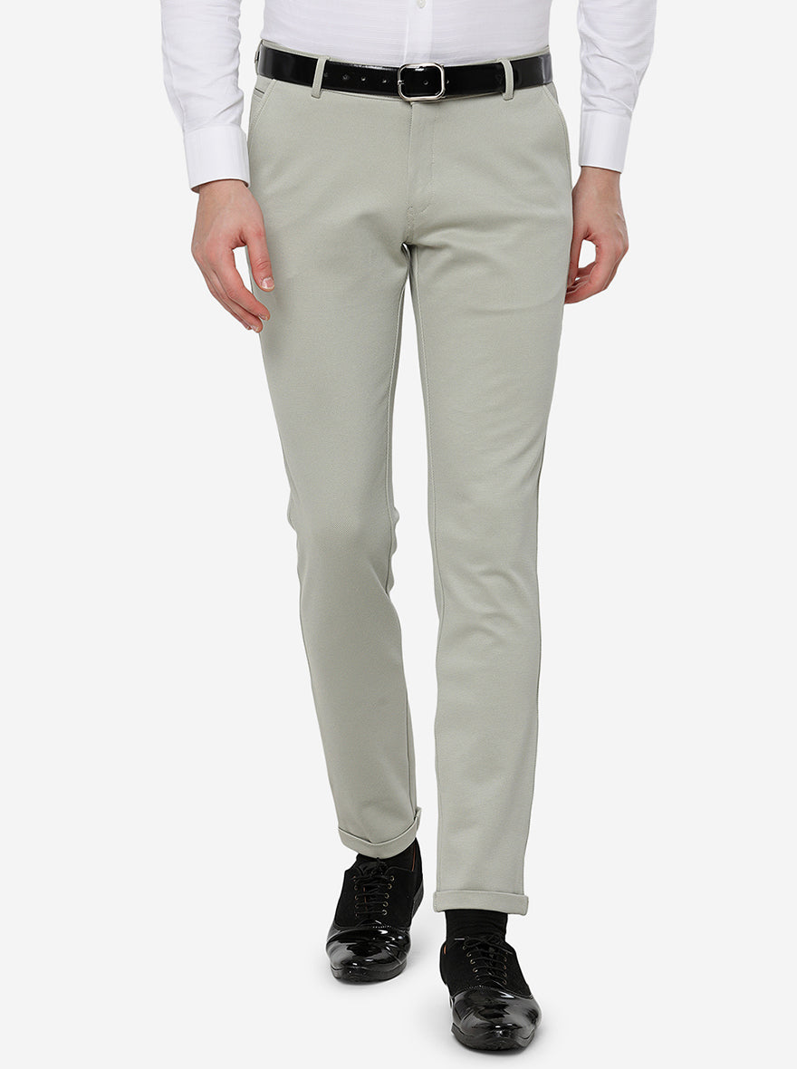 Louis Philippe Green Slim Fit Texture Trousers