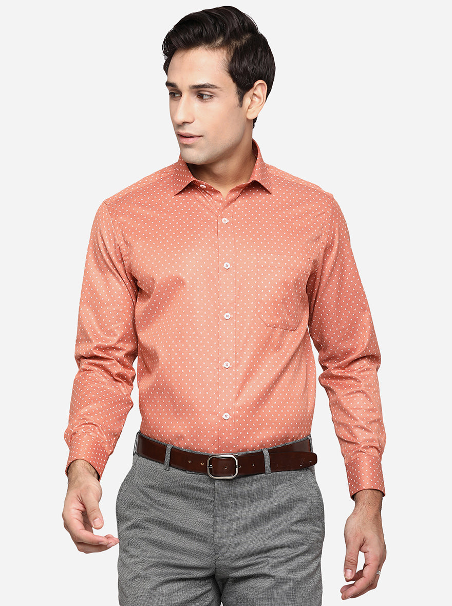 Carrot Pink Printed Slim Fit Formal Shirt | Greenfibre