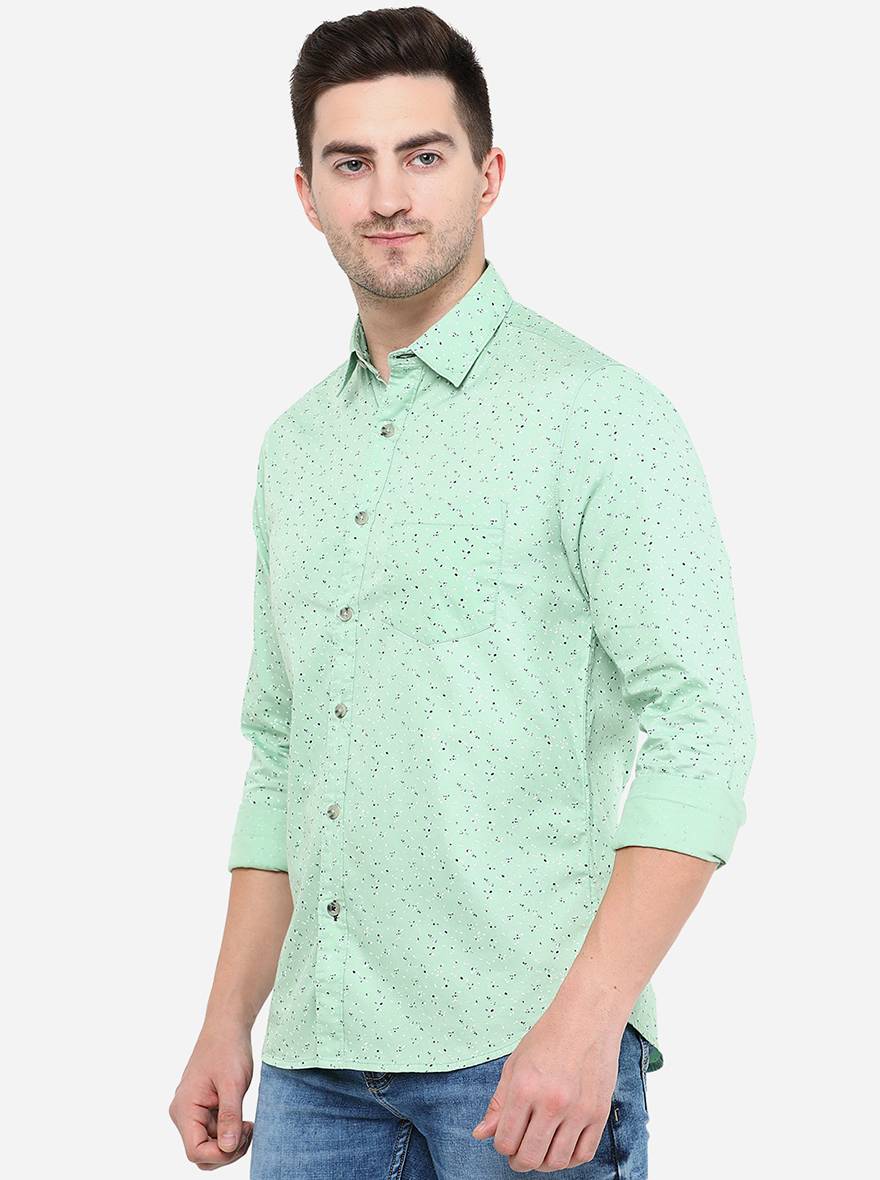 Light Green Printed Slim Fit Semi Casual Shirt | Greenfibre