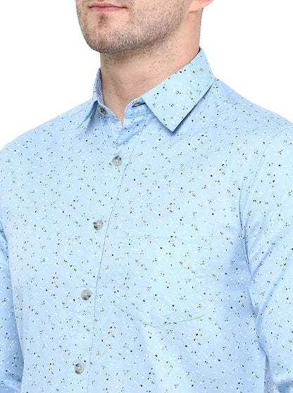 Light Blue Printed Slim Fit Semi Casual Shirt | Greenfibre