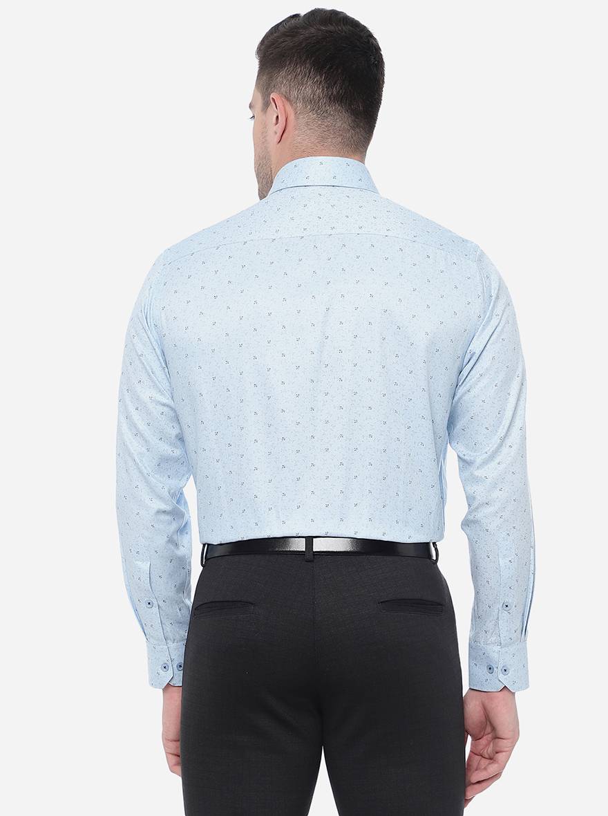Sky Blue Printed Regular Fit Formal Shirt | Greenfibre