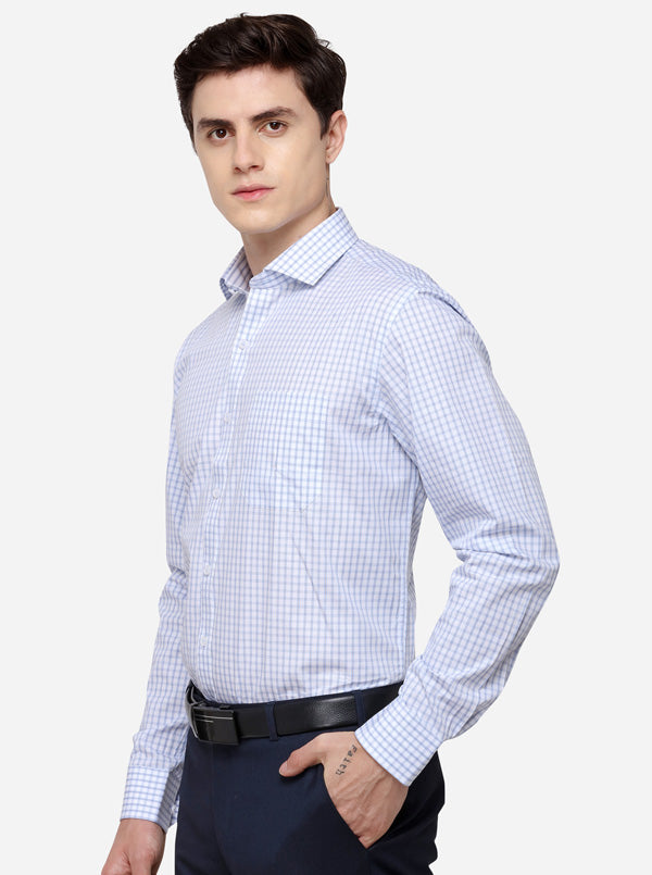 White & Blue Checked Smart Fit Formal Shirt | JadeBlue