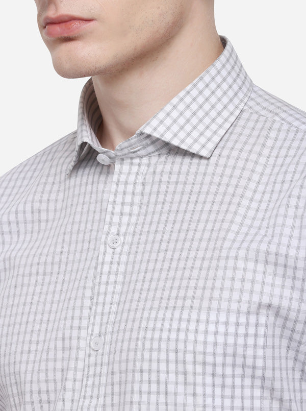 White & Grey Checked Smart Fit Formal Shirt | JadeBlue