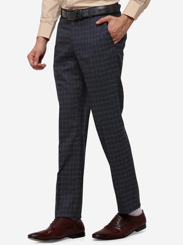 Black & Blue Slim Fit Checked Formal Trouser | Greenfibre