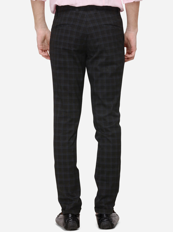 Black & Blue Checked Neo Fit Casual Trouser | Greenfibre