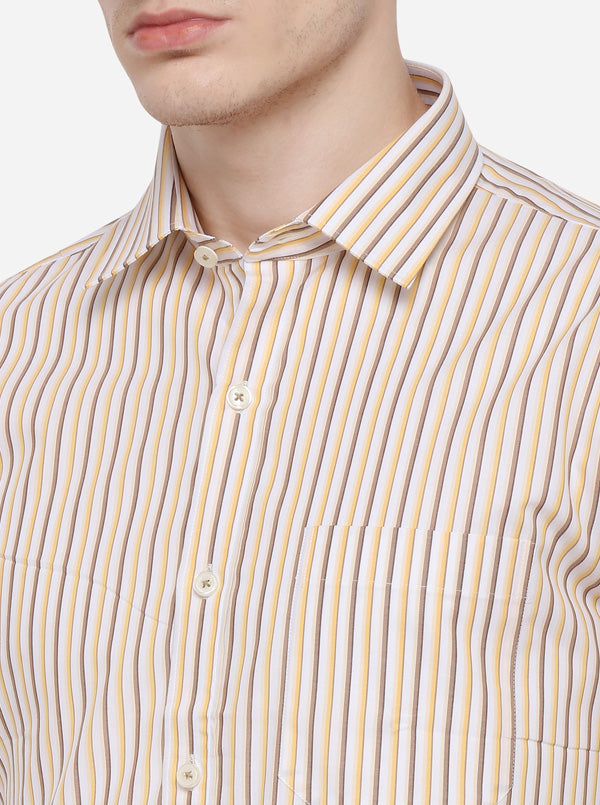 Yellow & Brown Striped Regular Fit Formal Shirt | JadeBlue