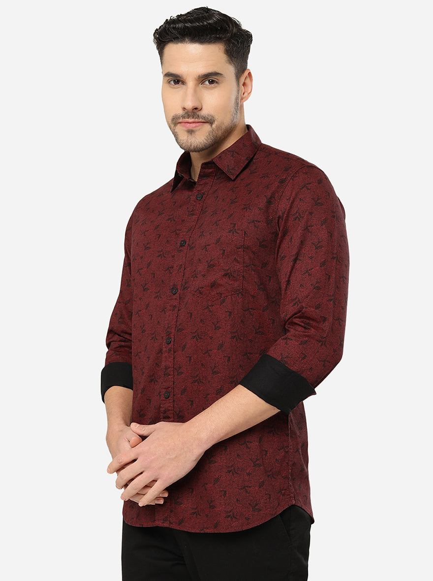 Maroon Printed Slim Fit Semi Casual Shirt | JadeBlue